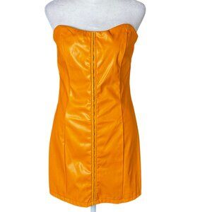 LN PEPPERMAYO Yellow Sweetheart Vegan Leather Strapless Mini Dress | Size 6